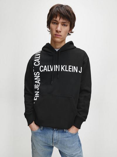 Calvin Klein Ruhák HU321003 | Calvin Klein Relaxed Logo Férfi Kapucnis Pulóver Fekete
